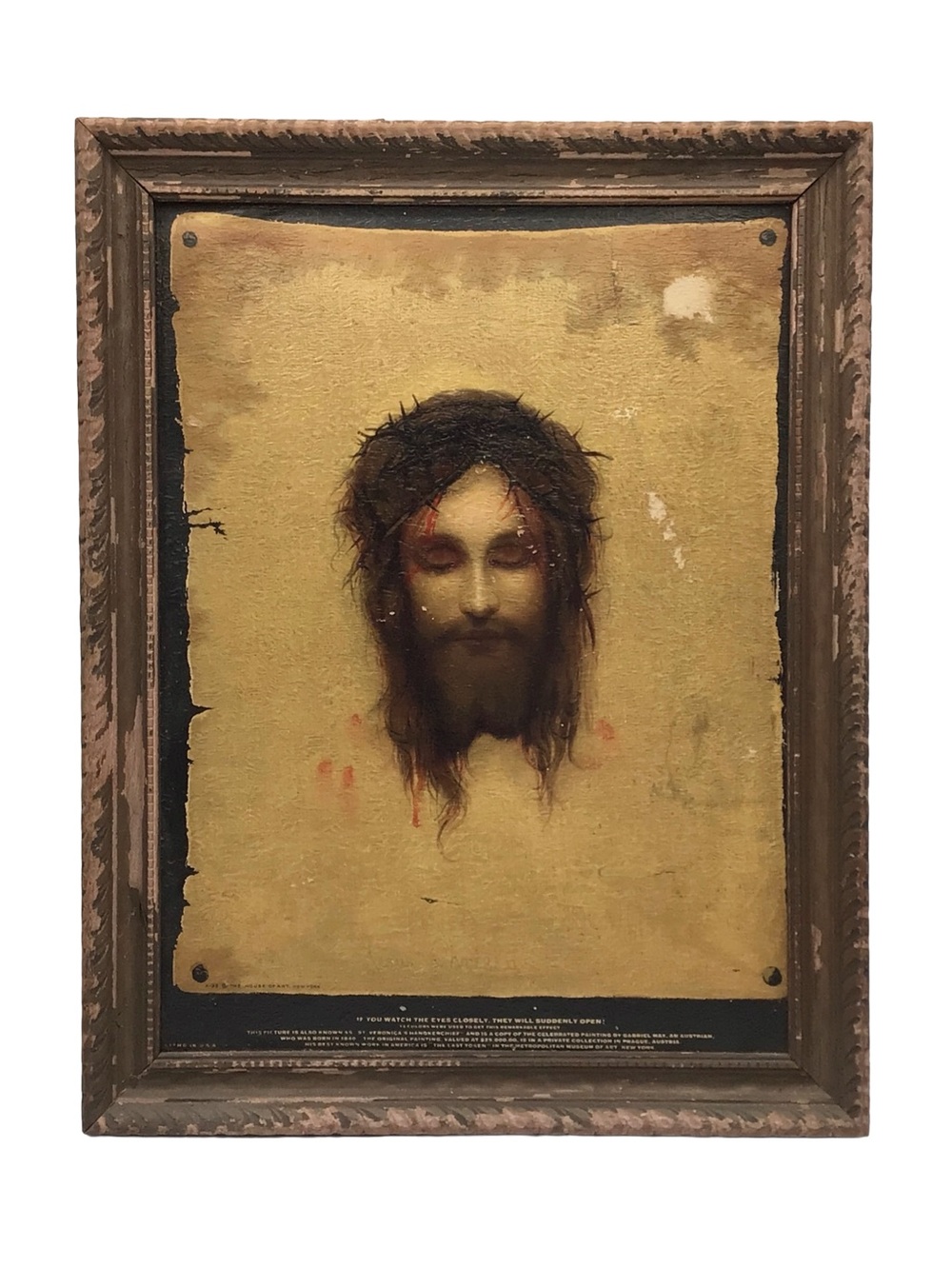 Vintage Framed St. Veronica’s Veil USA Lithograph, Gabriel von Max Print
